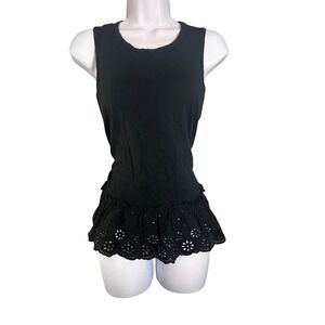 J.Crew Womens Black Eyelet Peplum Tank Top Sleeveless Scalloped Hem Size M